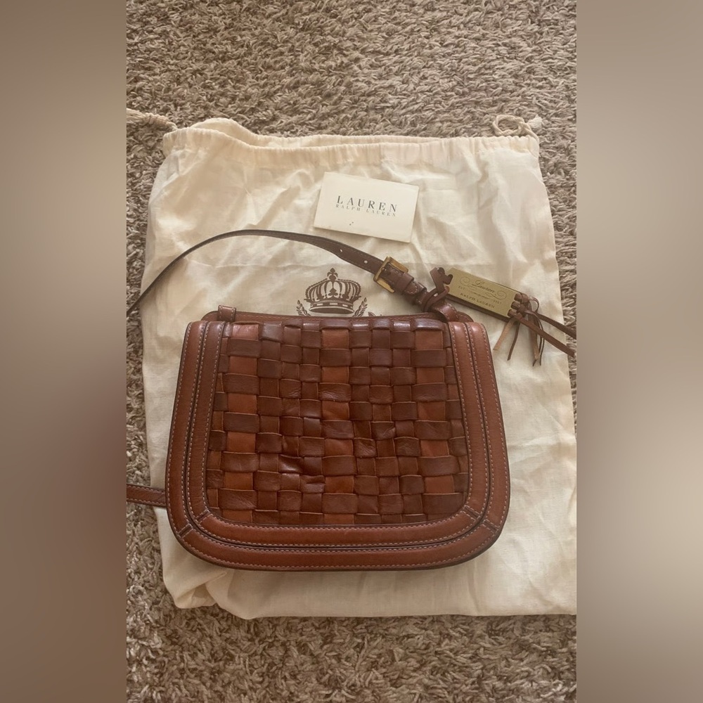RLL Brown Woven Leather Crossbody Bag